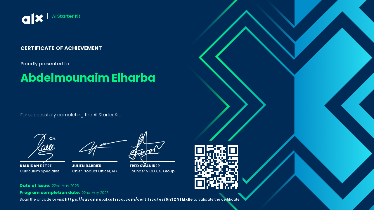 ALX AI Starter Kit Certificate